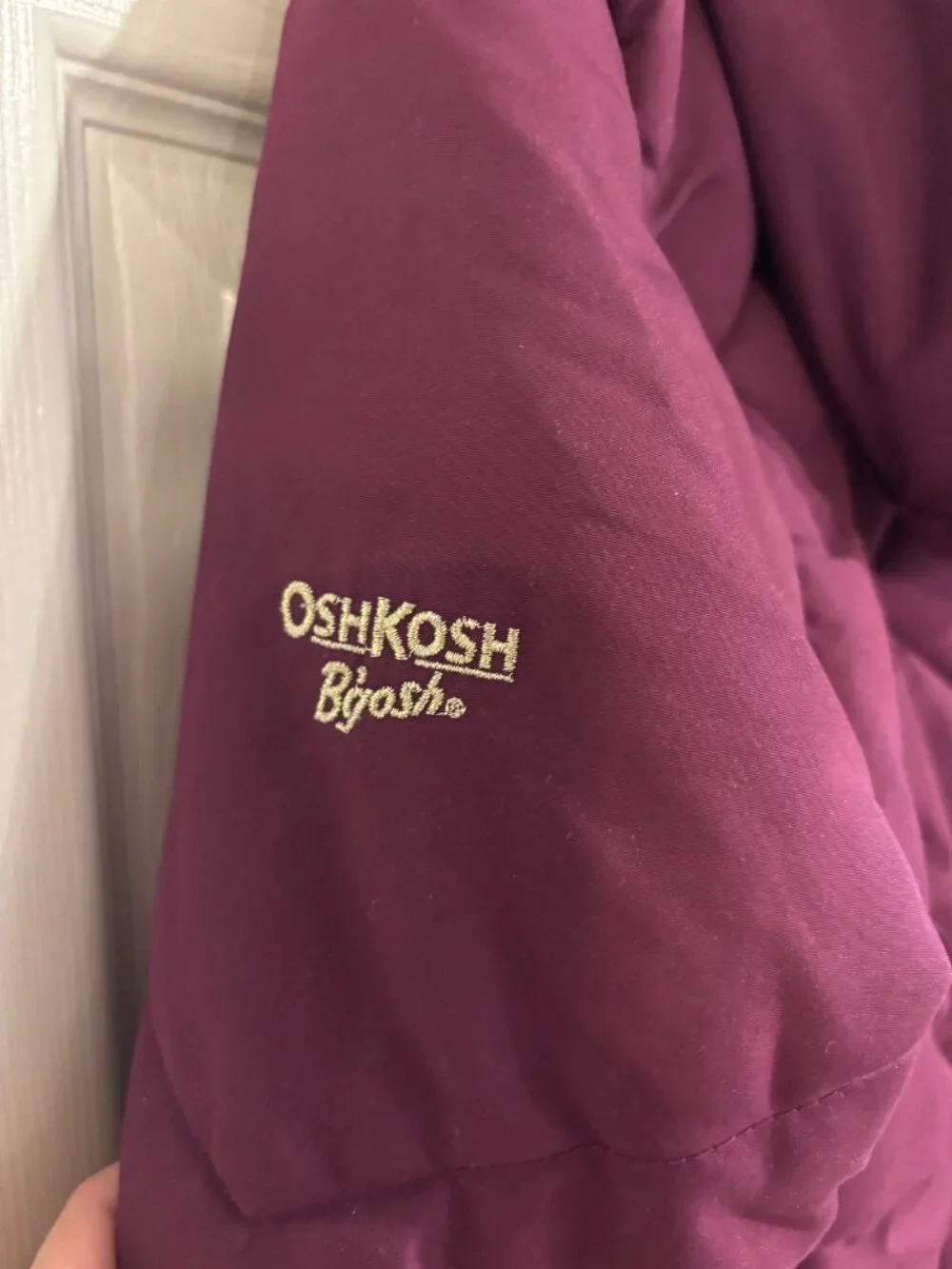 OshKosh B'Gosh Quilted Puffer Coat Purple w/ Faux Fur Lined Leopard Print Hood 8